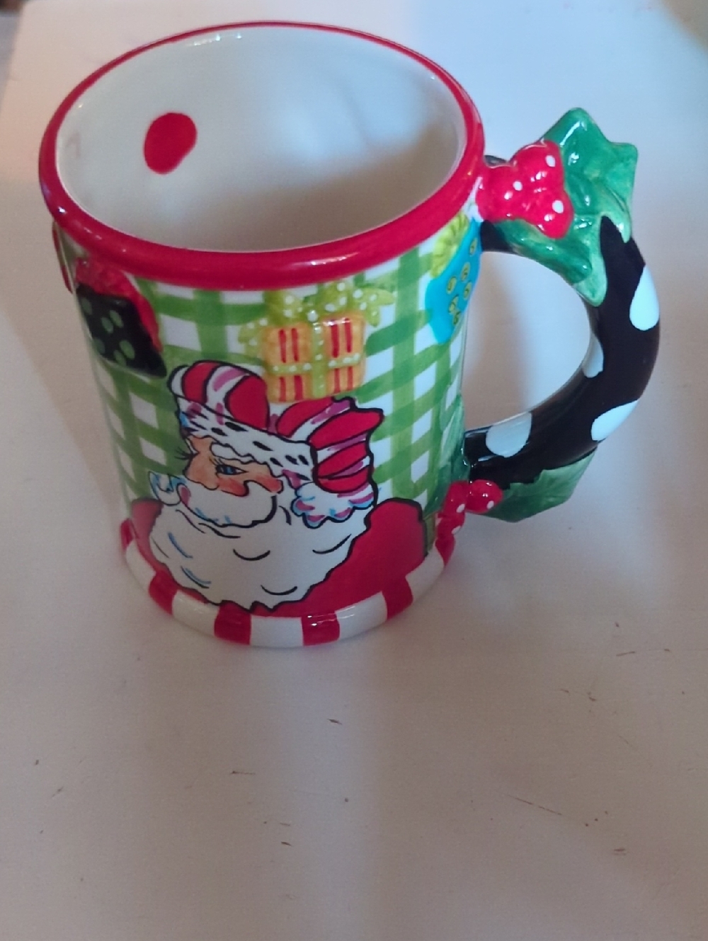 BECCA Red Green White Santa Holiday Ceramic Mug